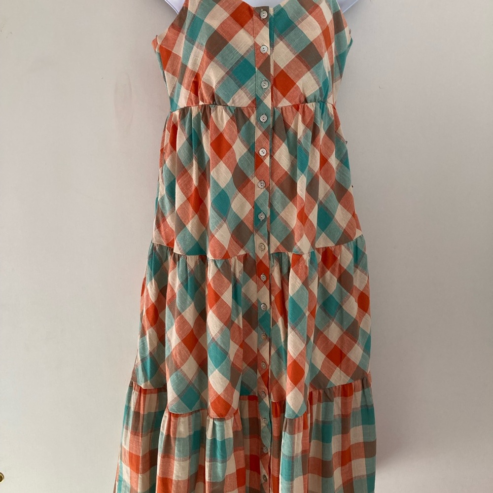 Nordstrom Maisie Noelle Plaid Gingham Tiered Cottagecore Midi Dress, NWT Sz S